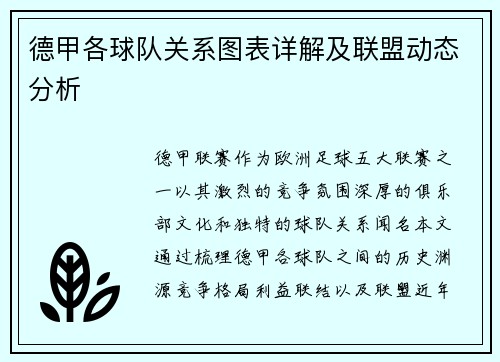 德甲各球队关系图表详解及联盟动态分析
